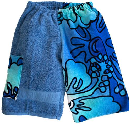 Kiki's Nation Teal Hibiscus Towel Jammer Shorts