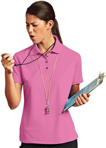 Paragon Women's Solid Mesh Pink Polo Shirt. Printing is available for this item.