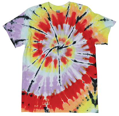 Dyenomite Cut Spiral Tie Dye Short Sleeve Tee 200TD. Printing is available for this item.