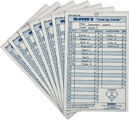 Glover's Baseball Softball Line-Up Cards