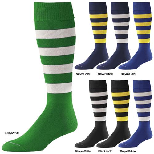 (Size: 10-13 ) Royal/Gold "Bumblebee" 5 Stripe Nylon Soccer Socks