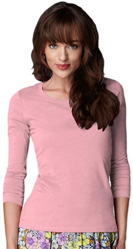 Anvil Pink Women's Long Sleeve Scoop Neck T-Shirts. Printing is available for this item.