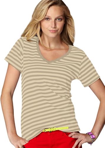 Anvil Women's Sheer Stripe V-Neck T-Shirts