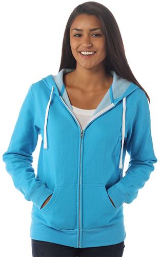 Independent Trading Junior's Two-Color Zip Hoodies. Decorated in seven days or less.