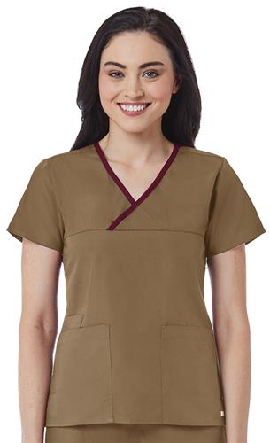 Maevn Core Women's Contrast Mock Wrap Scrub Top 1026. Embroidery is available on this item.