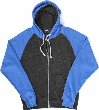 J America TriBlend Colorblock Full Zip Fleece Hood 8874. Decorated in seven days or less.
