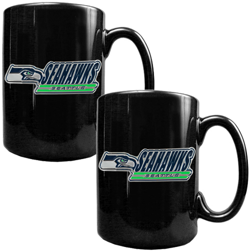NFL Seattle Seahawks Black Ceramic Mug (Set of 2)