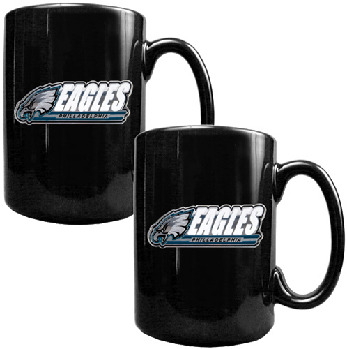 NFL Philadelphia Eagles Black Ceramic Mug-Set of 2