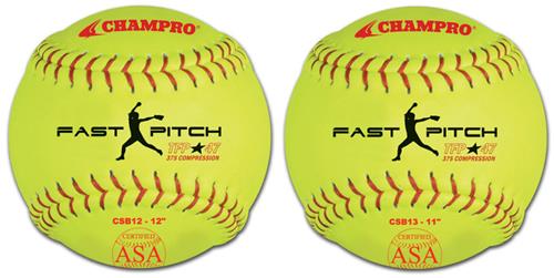 12" Optic Yellow Leather Cover ASA Tournament Fast Pitch Softballs