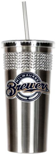 MLB Brewers Stainless Bling Tumbler W/Straw