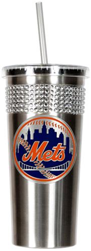 MLB NY Mets Stainless Bling Tumbler W/Straw