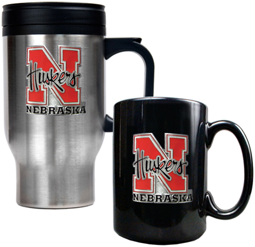 Nebraska Cornhuskers Travel Mug & Coffee Mug Set