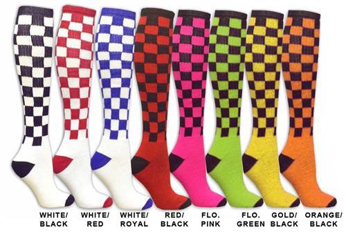 Adult Medium size: 9-11 (Orange/Black) Checkerboard Athletic Socks