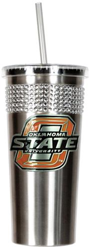 NCAA Oklahoma State Stainless Bling Tumbler Straw
