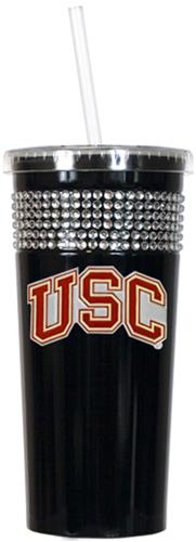 NCAA USC Trojans Black Bling Tumbler w/Straw