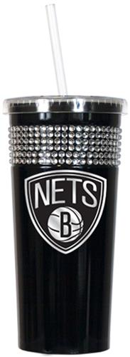 NBA Brooklyn Nets 16oz Bling Tumbler w/ Straw