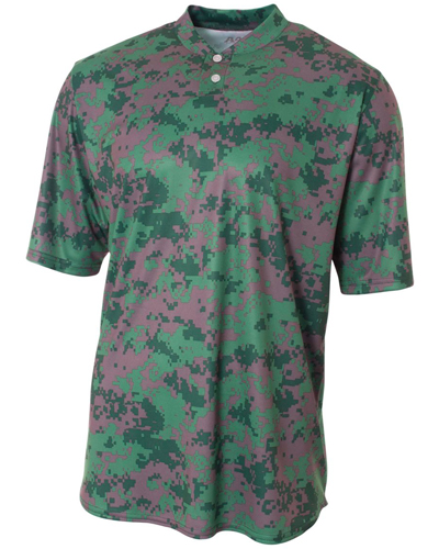 A4 Camo 2-Button Henley Baseball Jerseys. Decorated in seven days or less.