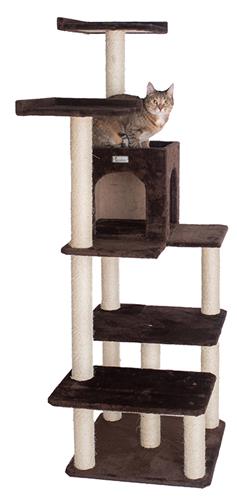 GleePet GP78680723 66" Real Wood Cat Tree In Coffee Brown With Four Levels, Two Perches, Condo