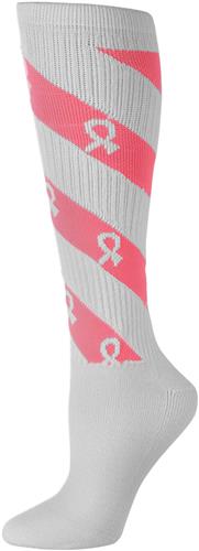 Adult-Small (White/Neon Pink) Breast Cancer Awareness Knee High Socks