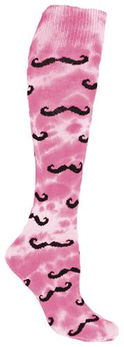 Adult Medium (9-11) "NEON GREEN" Tie Dye Mustache Socks - Closeout