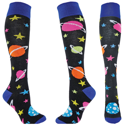 Adult Medium size: 9-11 (Black/Multi Color) Galaxy Knee-High Socks