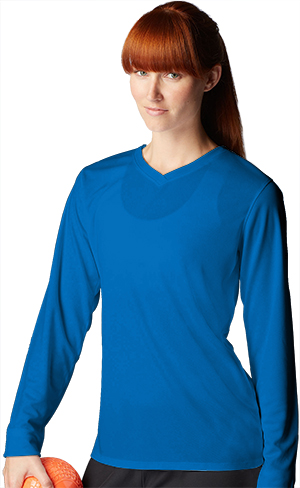 New Balance NDurance Ladies Long Sleeve V-Neck Tee. Printing is available for this item.