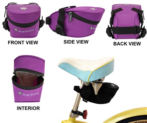 purple bike bag