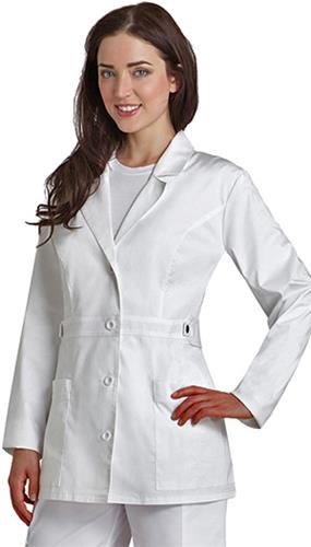 Adar PopStretch Women's Jr Fit Tab Waist Lab Coat. Embroidery is available on this item.