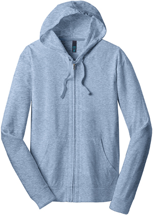 District Men's Lightweight Jersey Full-Zip Hoodie. Decorated in seven days or less.