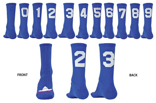 Adult Large (#9 or #8) Numbered Blue Crew Socks- 1-ea