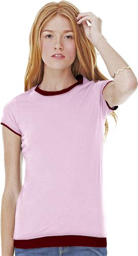 Bella Womens Large WL Sheer S/S Shirt Crew PINK T-Shirt Top