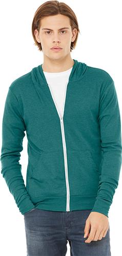 Bella+Canvas Triblend Zip Lightweight Hoodie. Decorated in seven days or less.