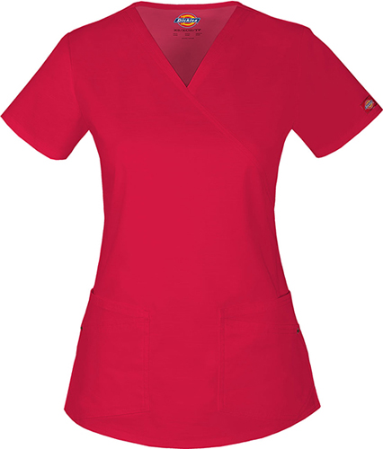 Dickies Women's Junior Fit Mock Wrap Scrub Top. Embroidery is available on this item.