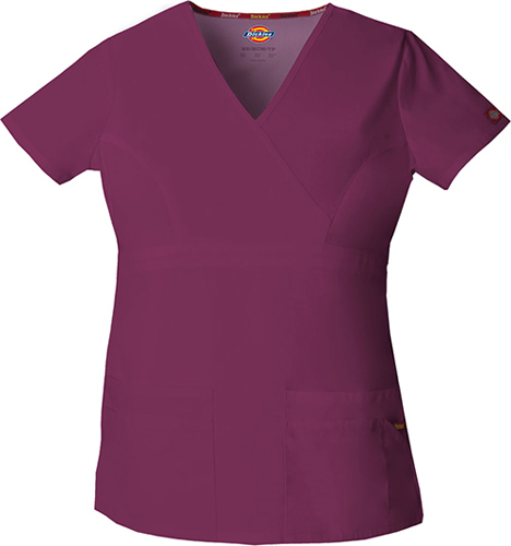 Dickies Women's Empire Waist Mock Wrap Scrub Top. Embroidery is available on this item.