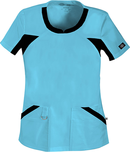 Dickies Women's Jr Fit V-Neck Knit Panel Scrub Top. Embroidery is available on this item.