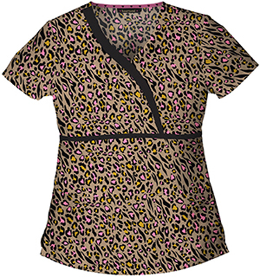Heartsoul Wild Child Khaki Mock Wrap Scrub Top. Embroidery is available on this item.