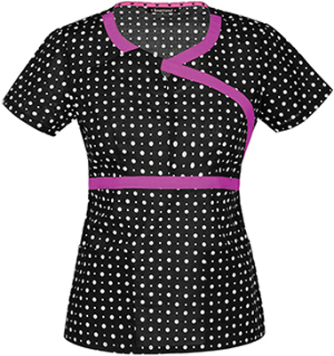 Heartsoul Dot You Forget It Mock Wrap Scrub Top. Embroidery is available on this item.