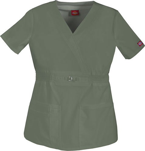 Dickies Womens Jr Fit Mock Wrap Smocking Scrub Top. Embroidery is available on this item.