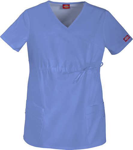 Dickies Junior Fit Maternity Mock Wrap Scrub Top. Embroidery is available on this item.