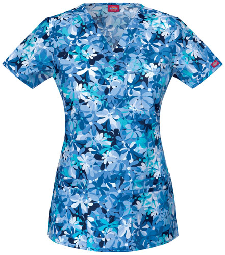 Dickies Womens Jr Fit V-Neck Camo Garden Scrub Top. Embroidery is available on this item.
