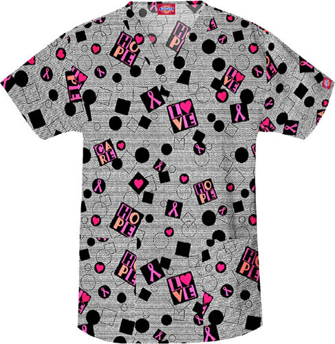 Dickies Breast Cancer All About Pink Scrub Top. Embroidery is available on this item.
