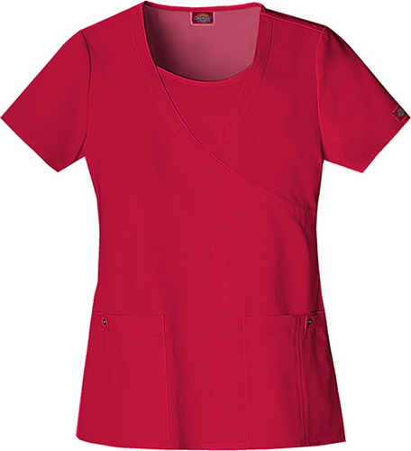 Dickies Women's Jr Fit Mock Wrap Scrub Top w/Inset. Embroidery is available on this item.