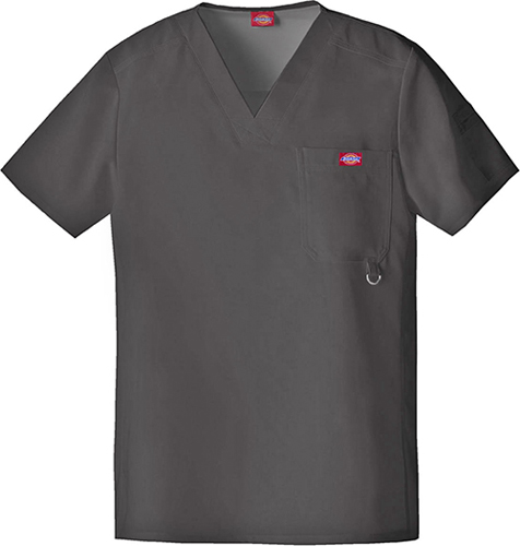Dickies Men's V-Neck Scrub Top w/Pocket & "D" Ring. Embroidery is available on this item.