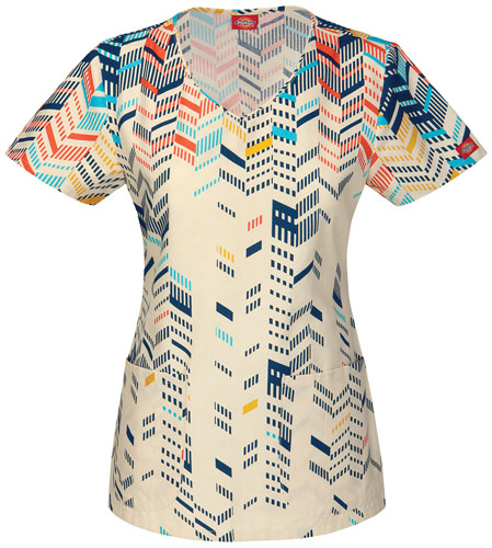 Dickies Women's Jr Fit Chevron Shake Up Scrub Top. Embroidery is available on this item.