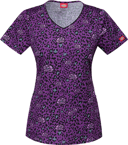 Dickies Women's Jr Fit Luxe Be a Leopard Scrub Top. Embroidery is available on this item.