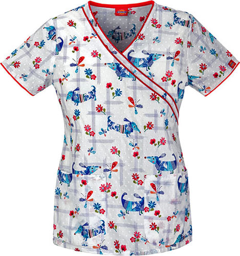 Dickies Women's Junior Fit Wassup Dawg Scrub Top. Embroidery is available on this item.