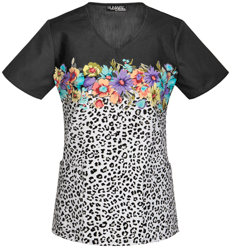 Runway Women's Jungle Bouquet V-Neck Scrub Top. Embroidery is available on this item.