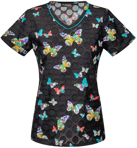 Runway Women's Prisma Papillion V-Neck Scrub Top. Embroidery is available on this item.