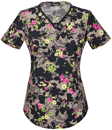 Runway Women's Bloom Shadows V-Neck Scrub Top. Embroidery is available on this item.