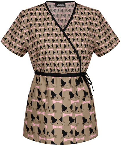 Runway Women Meow-t-ragious! Mock Wrap Scrub Tunic. Embroidery is available on this item.